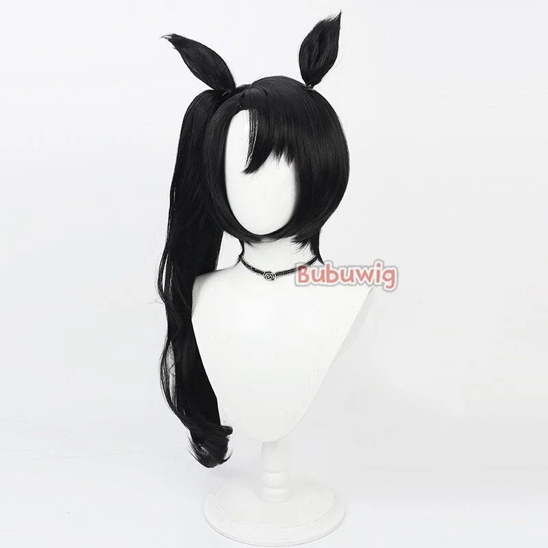 Bubuwig 합성 헤어 사토노 크라운 코스프레 가발 우마 무스메: 프리티 더비 사토노 크라운 75cm 블랙 포니테일 가발 내열성
