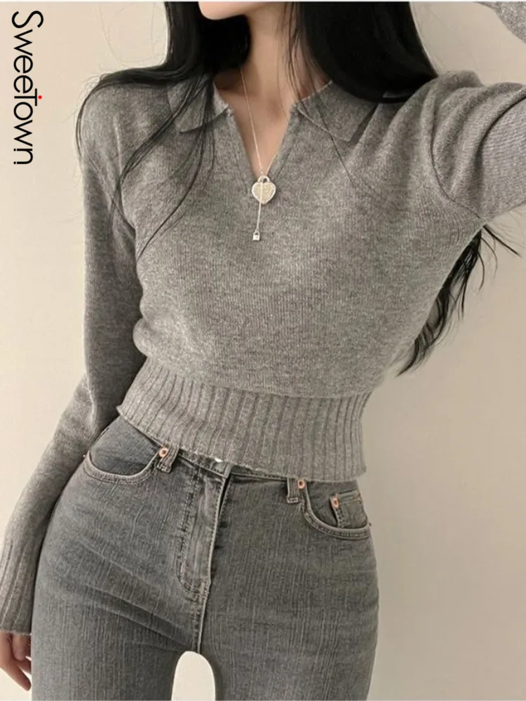 

Женский трикотажный джемпер с длинным рукавом и V-образным вырезом