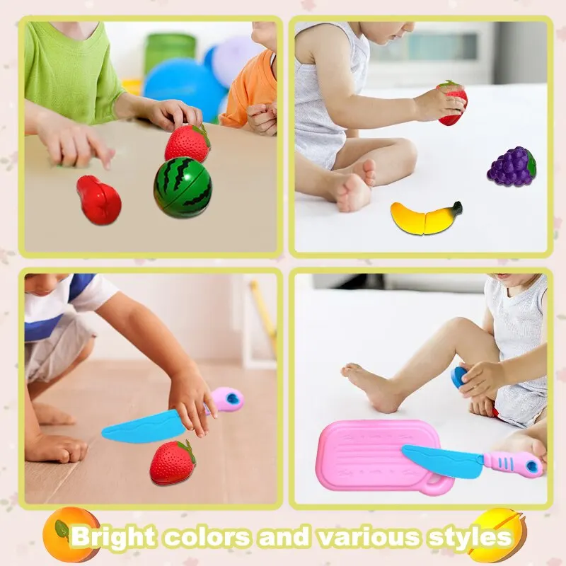 Kids Simulation Kitchen Toy Classic Plastic Fruit Vegetable Cutting Educational Montessori Toy 9 Pcs Per Set