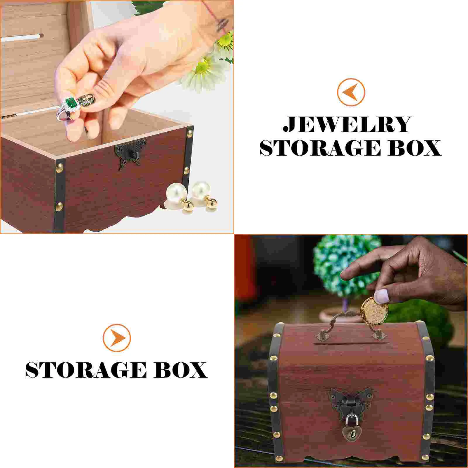 Retro Love Lock Money Bank Vintage Wooden Treasure Chest Kids Safe Jewelry Storage Size Heart Lock Piggy Bank Gifts 4