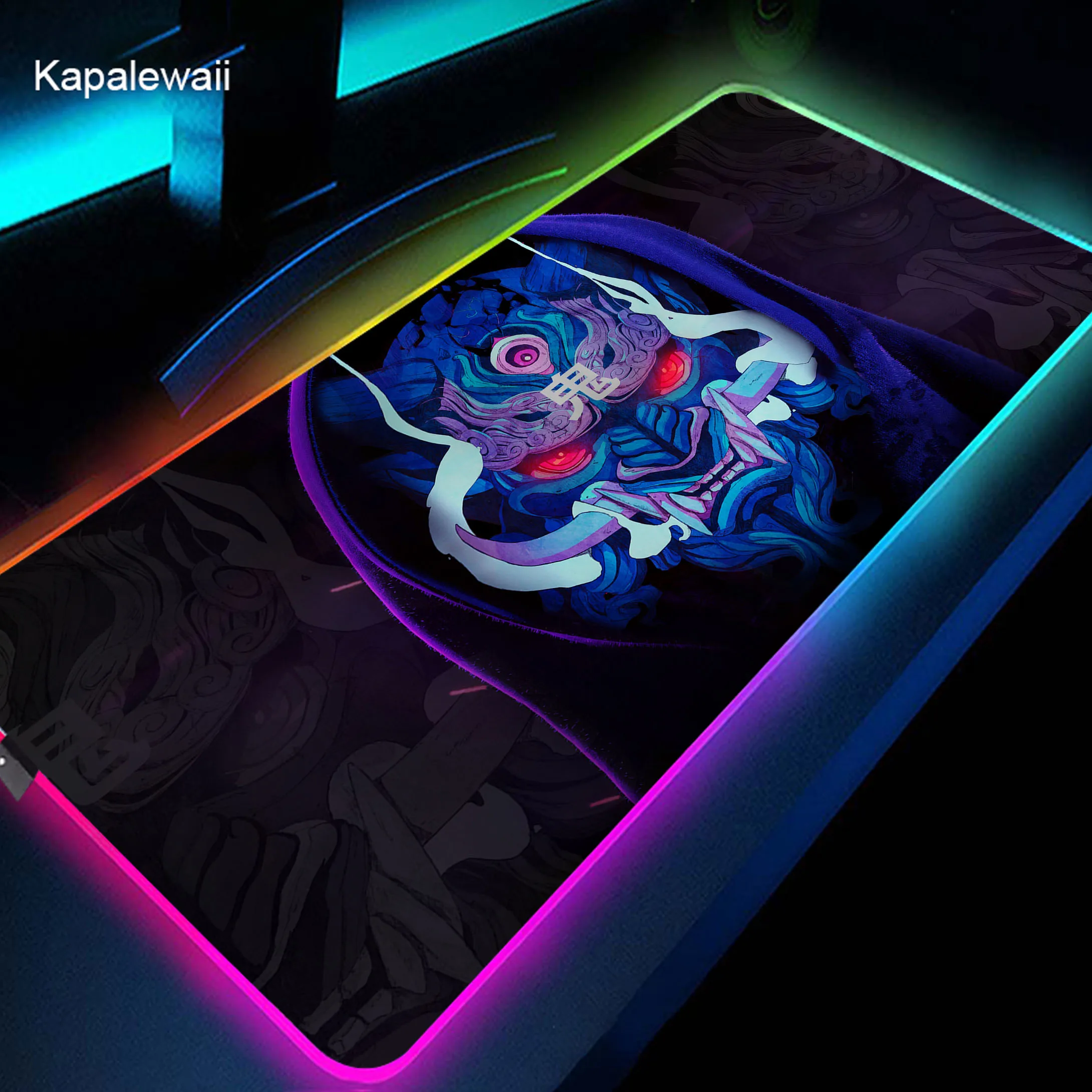 

RGB Oni Mouse Pad Game Mousepad Locking Edge Desk Mat LED Gamer Keyboard Pads Gaming Accessories Mousemats Deskmat with Backlit