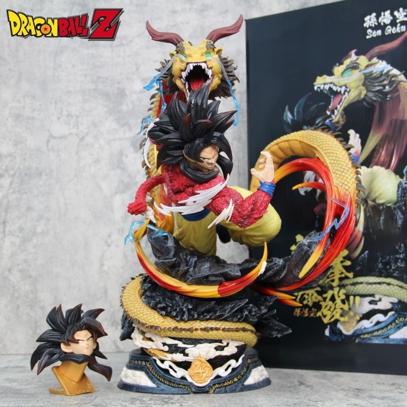 Dragon Ball Figure 45Cm Double Dragon Fist Son Goku Ssj4 Action Figures Pvc Anime Statue Collection Model Doll Gift Toy