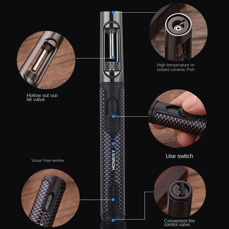 HONEST-Windproof Metal Torch for Men Refillable Pen Lighter Jet Flame Butane Lighter Kitchen BBQ Camping Men's Gadget bbq lighter butane gas lighter
