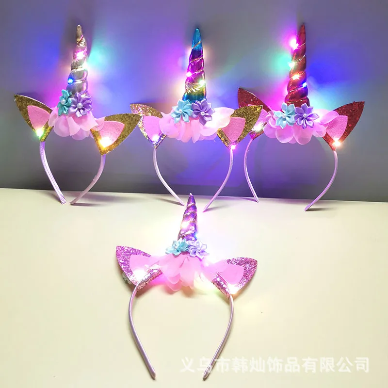Description Picture 5 of itemLed Unicorn Headband for Birthday Unicorn Theme Party Supplies Girls Birthday Party Flower Unicorn Hair Bands Party Favor