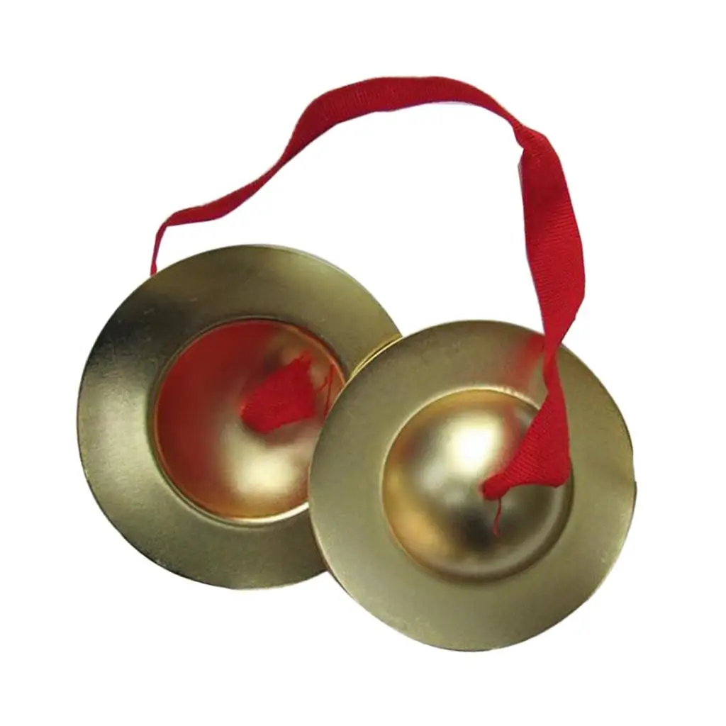 MagiDeal Kids Children Copper Hand Finger Cymbals Gong with Red Band Rhythm Percussion Musical Instrument Toys