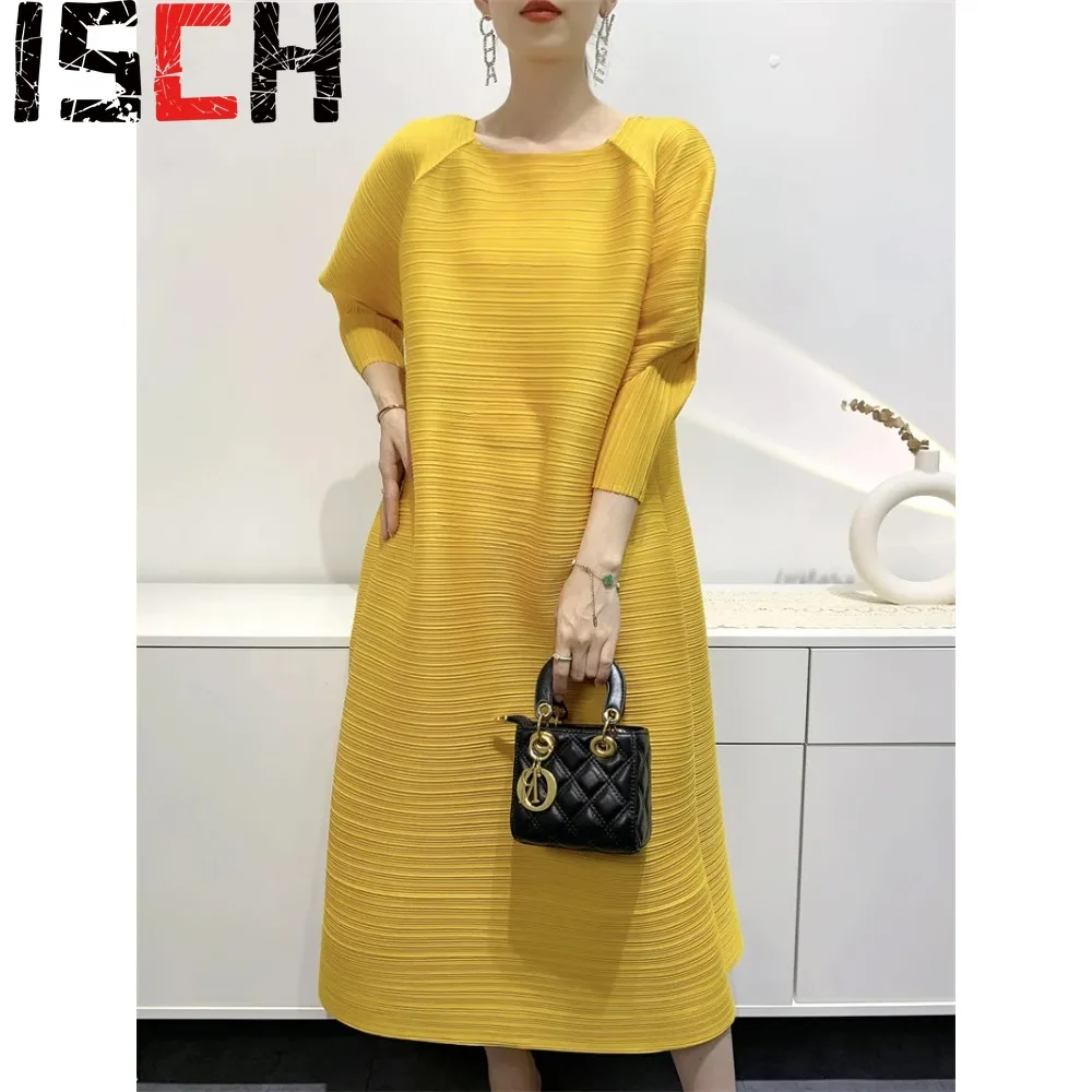 

Miyake Spring Summer Dress Women's Pleated Skirt Temperament Age-reducing Mid-length Mother's Outfit Maxi Robe 2024 New