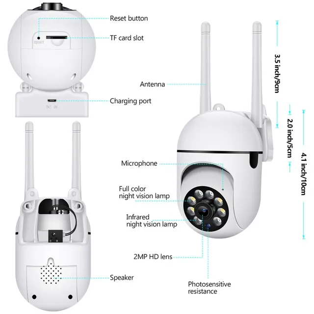 New 3MP PTZ Wifi IP Surveillance Camera Outdoor 4X Digital Zoom AI Human Detect Wireless Camera