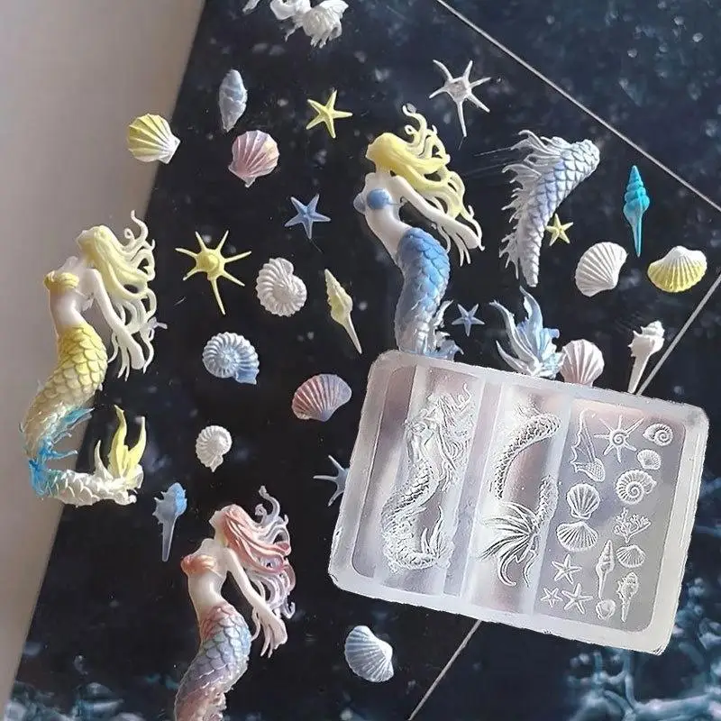 DIY 네일 아트 및 매니큐어 디자인을 위한 인어, 불가사리 및 조개 패턴이 있..