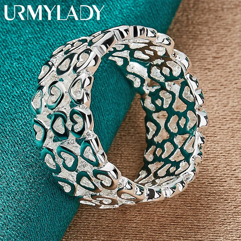 URMYLADY 925 스털링 실버 할로우 하트, 여성용 결혼 반지, 약혼 패션 주얼리, 7-10 # URMYLADY 925 스털링 실버 할로우 하트, 여성용 결혼 반지, 약혼 패션 주얼리, 7-10 #