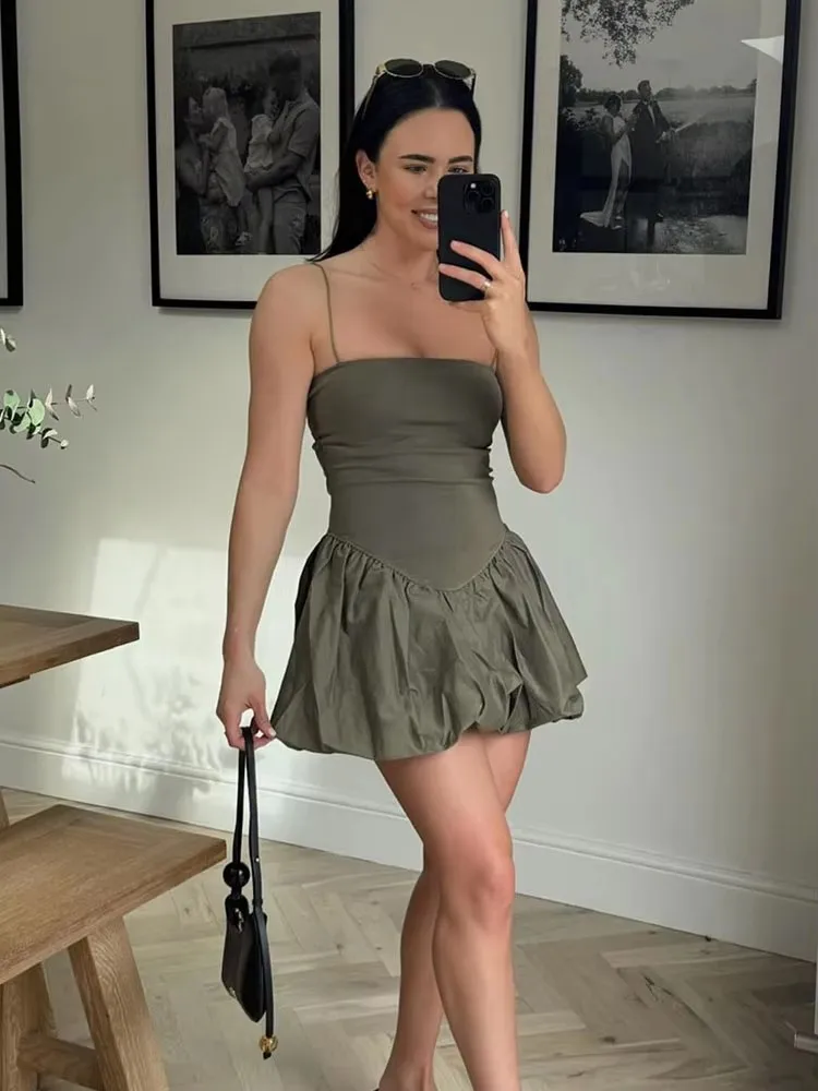 HH Women Vintage Solid Mini Dress Cami Ball Gown Dresses Slash Neck Sleeveless Summer Female Fashion Casual Dress Vestidos