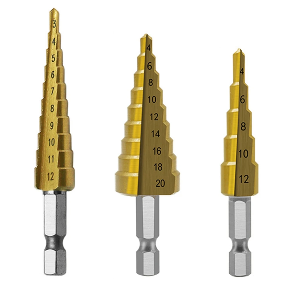 

Step Drill Bit 3Pcs Hss Step Drill Bit Set Cone Hole Cutter Taper Metric Nitriding Hex Core Drill Bits