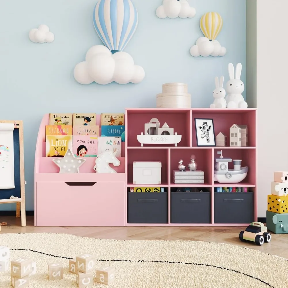 Toy Storage Organizer, Kids Book Shelf and Toy Organizer, Toy Organizers and Storage with Movable Drawers, Playroom Organization 2