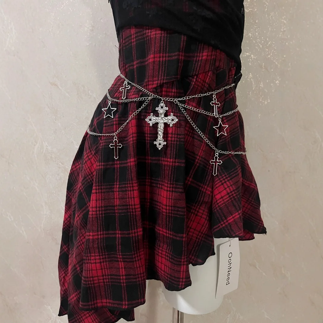 Metal waist chain ins cross gothic punk dark spicy girl short skirt waist decoration body chain