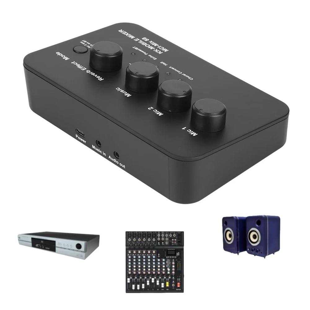 Compact Karaoke Audio Mixer AUX IN/OUT BT Connection Dual Mic Inputs Digital Audio Sound Karaoke Machine for TV/PC & Amplifier