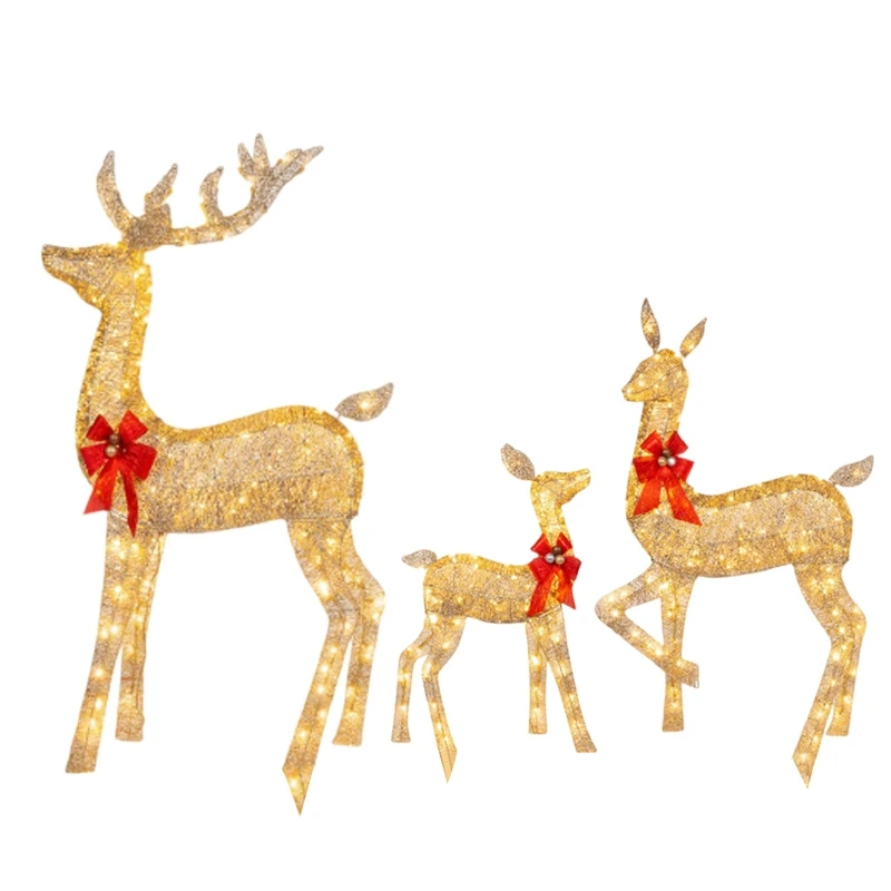 3 Pieces Lighted Christmas Deer Family Outdoor Yard Decorations Acrylic Board with LED Lights Christmas Decor Lights 3
