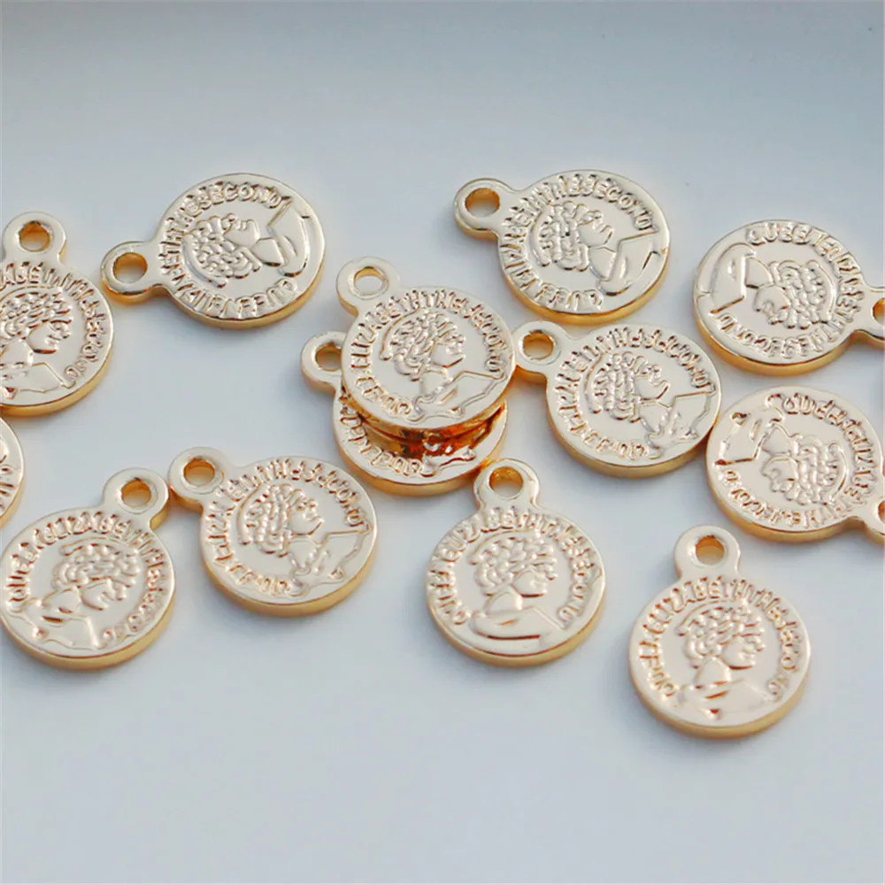 

14k copper gold double-sided figure coin 8mm circular pendant diy handmade bracelet necklace ear pendant hanging tag