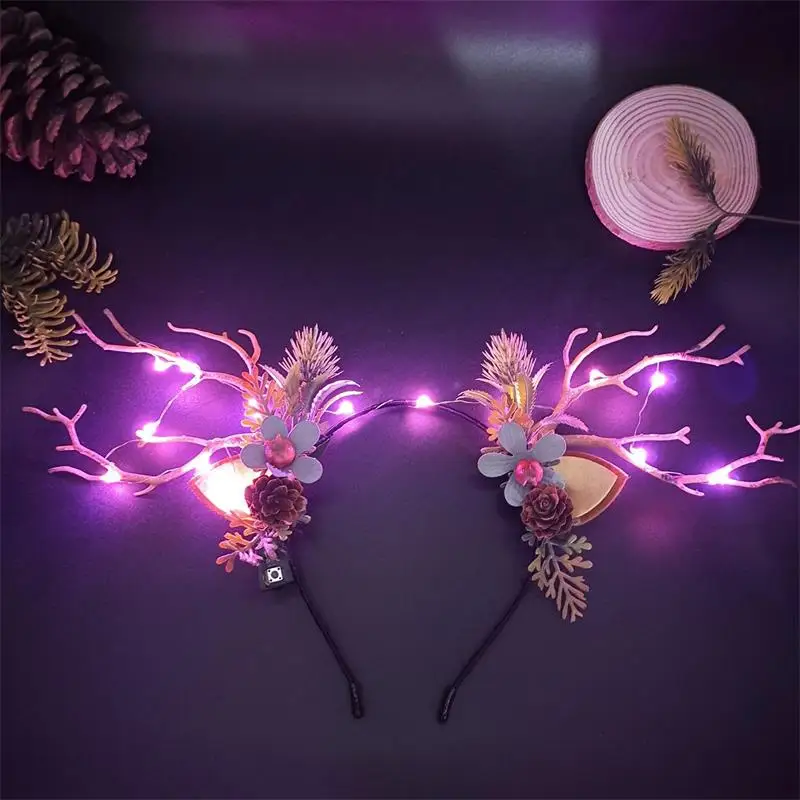 Luminous Elk Antler Headband Christmas Concert Forest Branch Deer Ear Headgear Hair Accessories Scenic Stage Show Photo Props