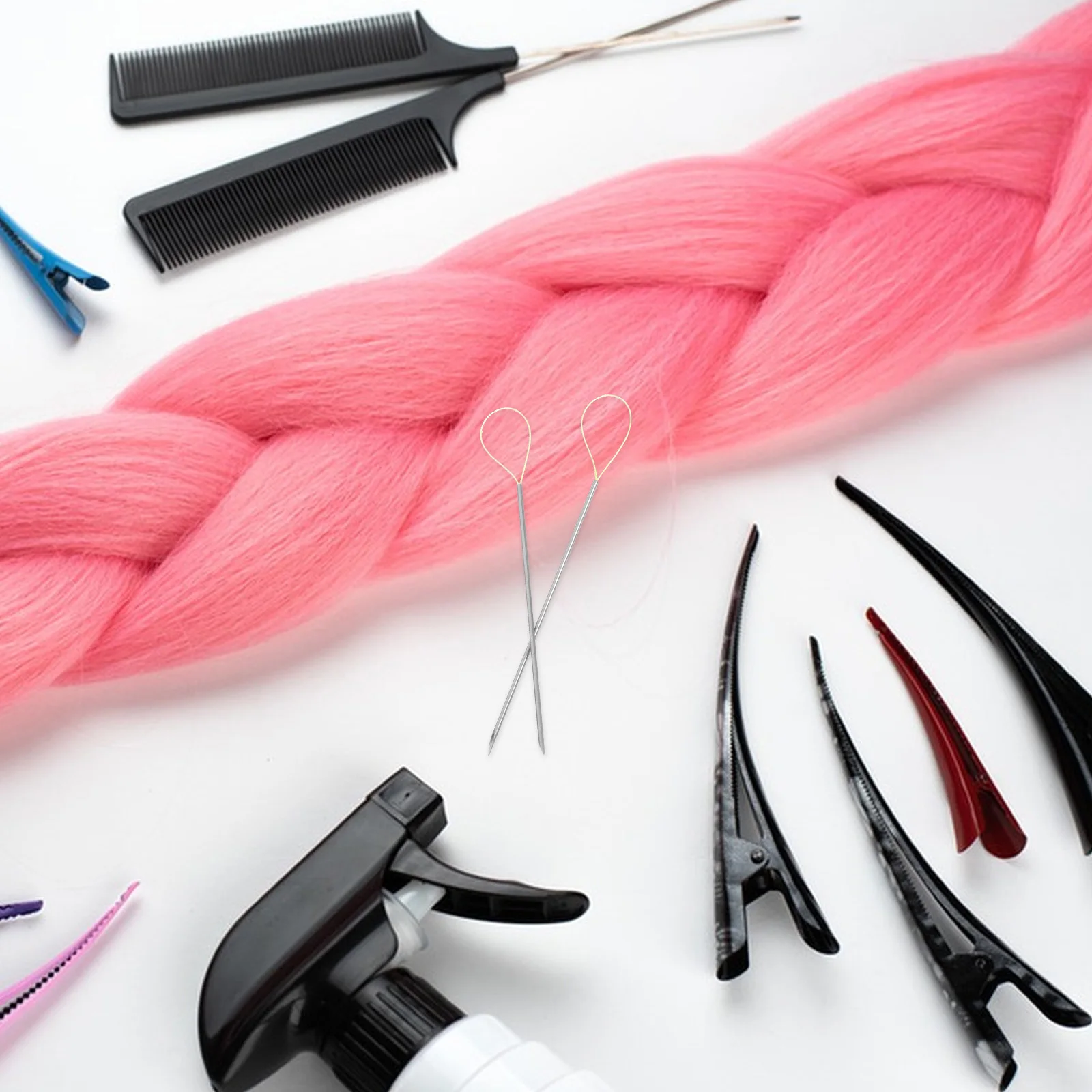 2개 세트 헤어 스레딩 도구 스테인리스 스틸 스웨터 청바지 수선 비즈 끈 꿰기 크로셰 헤어 브레이딩 도구 탄성