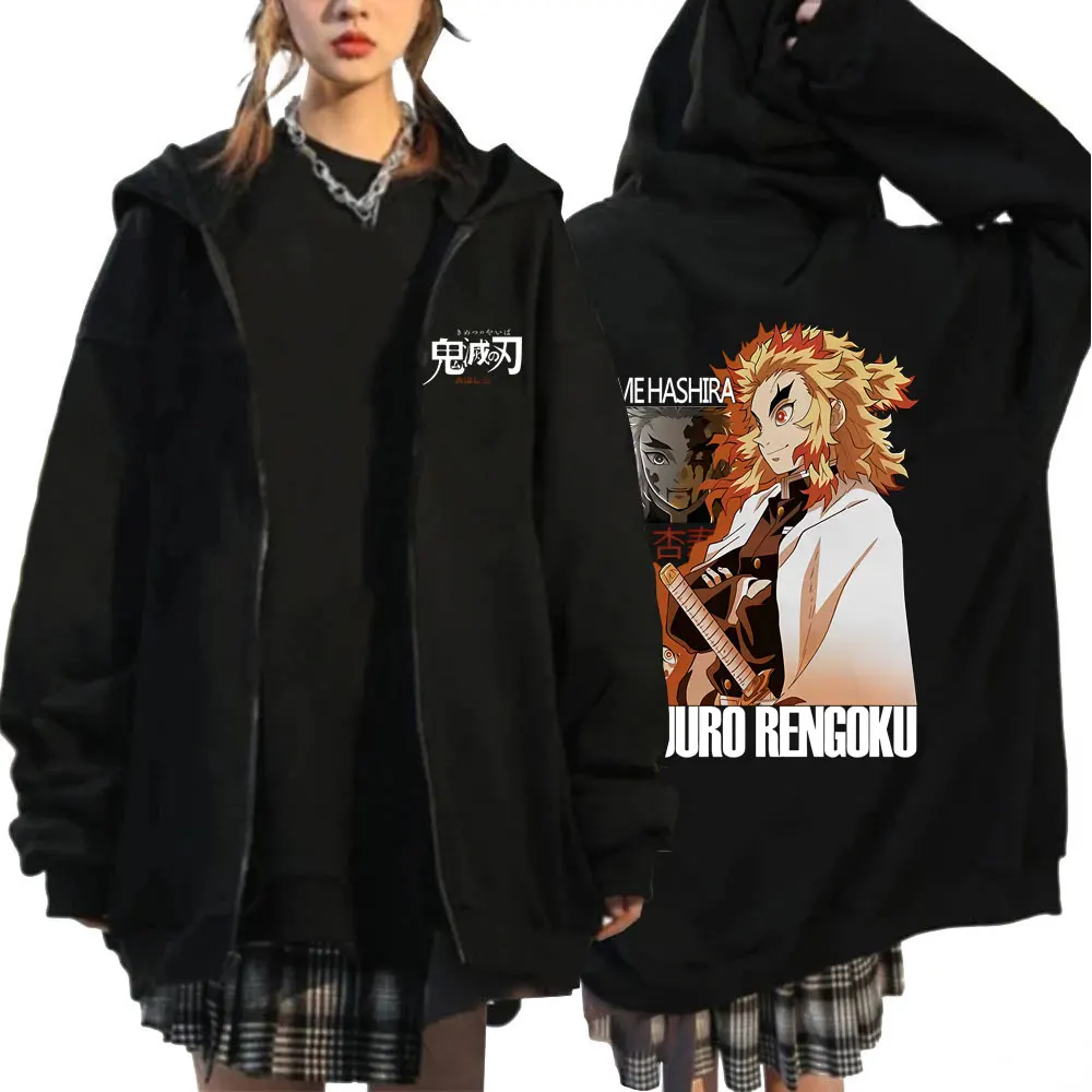 

Japanese Anime Demon Slayer Rengoku Kyoujurou Zipper Hoodie Kimetsu No Yaiba Hoodies Coat Men Women Casual Loose Zip Up Jacket