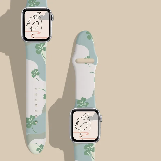 New Fashion Strap For Apple Watch Band 44mm 40mm 38mm 42 mm Printing Silicone Bracelet iWatch 7 6 SE 5 4 3 Accessories 41mm 45mm 9 Clover