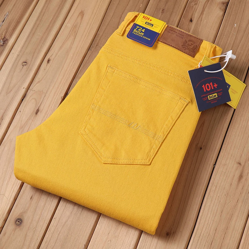 White Jeans Men's Fashion Straight Elastic Cotton Denim Pants Spring Autumn All-match Business Casual Trousers Male Clothes 6