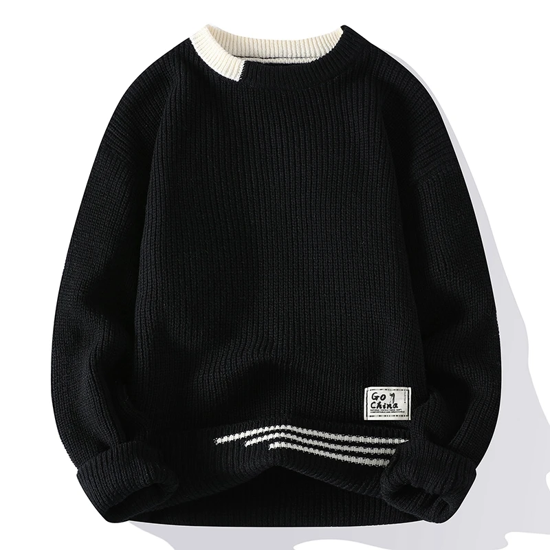 New Autumn Winter Korean Knit Pullovers Men Fashion Knitted Sweater Mens O-Neck Patchwork Casual Knitwear Slim Pullover Sweaters 4