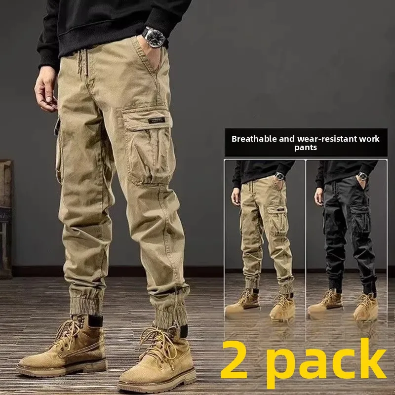 American Sle Work Trousers for Men with Multiple kets Loose Fit Outdoor Wearable Durable Cuffed Pants Polyester Fiber
