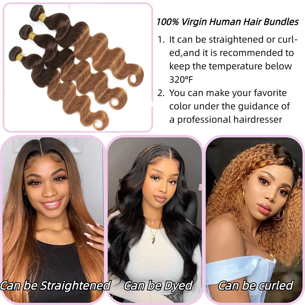Body Wave Bundles Human Hair Brazilian Hair Weave Bundles Ombre Colored 1b/27 Virgin Raw Extensions 1/3/4 PCS human hair bundles
