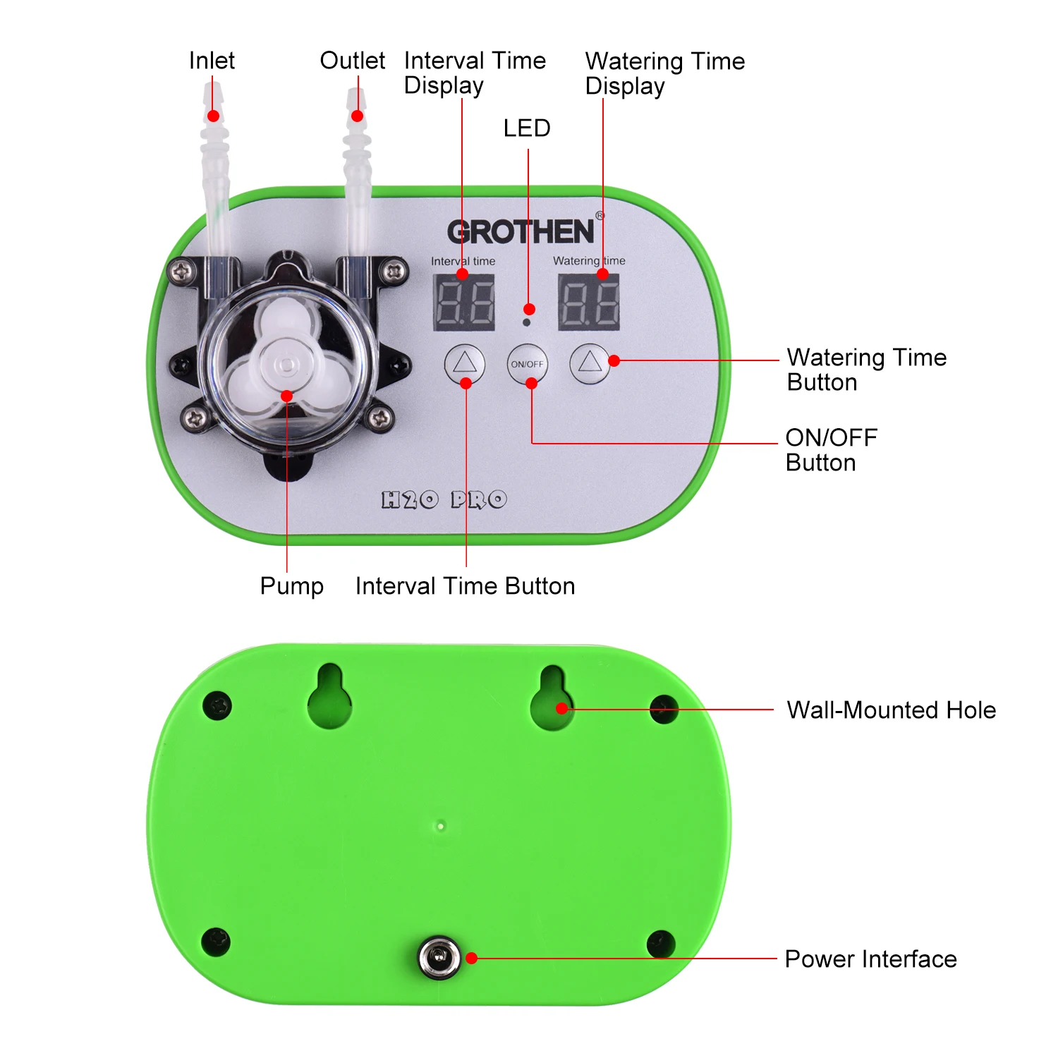 GROTHEN Timed Dosing Peristaltic Pump Metering Pump Smart Watering Device Amount Timing Control with 5 Meter Hose 160ml/min liquid transfer pump