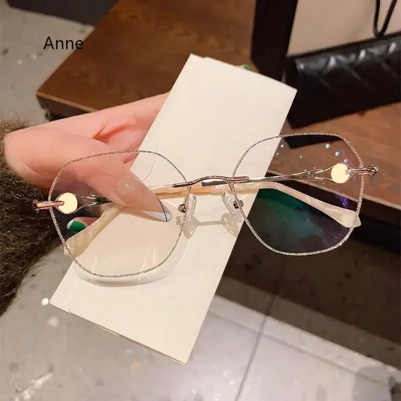 Metal Trimmed Frameless Reading Glasses Women's Anti Blue Light Exquisite and Elegant Presbyopia Glasses +1.0 To + 4.0 gafas 2
