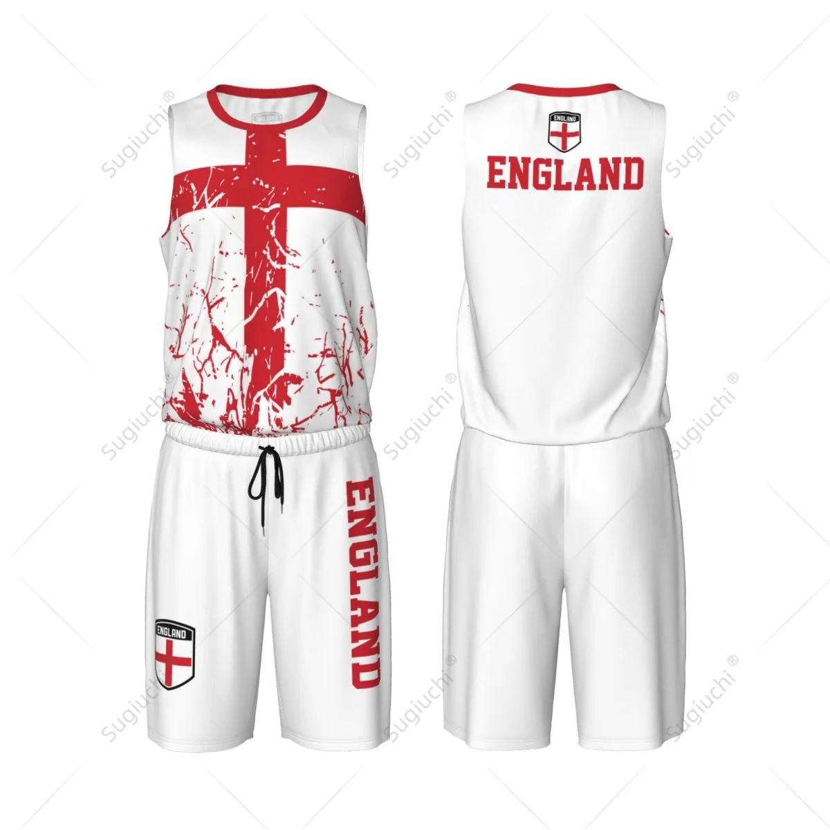 

Team-up England Flag Grain Men Basketball Jersey Set Shirt & Pants Sleeveless Custom Name Nunber Exclusive