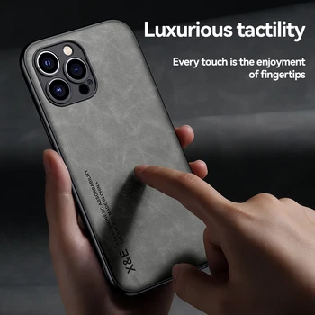 Luxus Ledertasche mit Metallplattenhalterung für iPhone 15, 14, 13, 12, 11 Pro Max, Mini, XR, XS, 8, 7 Plus, SE (2020, 2022)