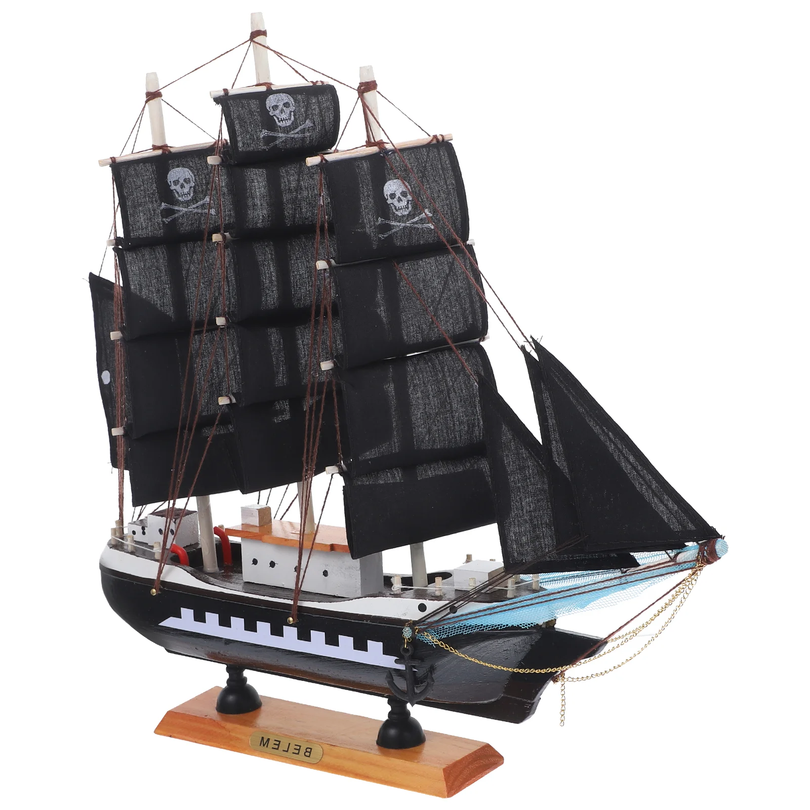 

33cm Pirate Wooden Sailing Ship Model Ornament Boat The Mediterranean Caribbean Sailboat Decor