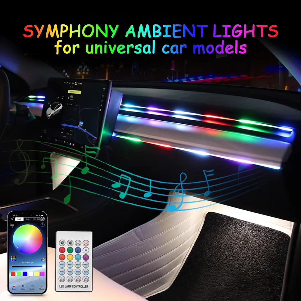 Car LED Ambient Light USB 5V Decoration Acrylic Strips 110cm Full ...