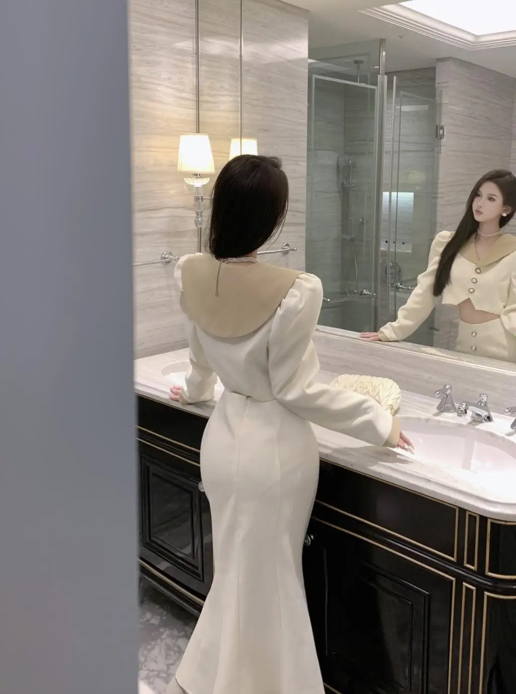 Elegant Two Piece Set Women Long Sleeves Short Coat + High Waist Mermaid Skirt Autumn Winter Solid Korean Style Patchwork Outfit