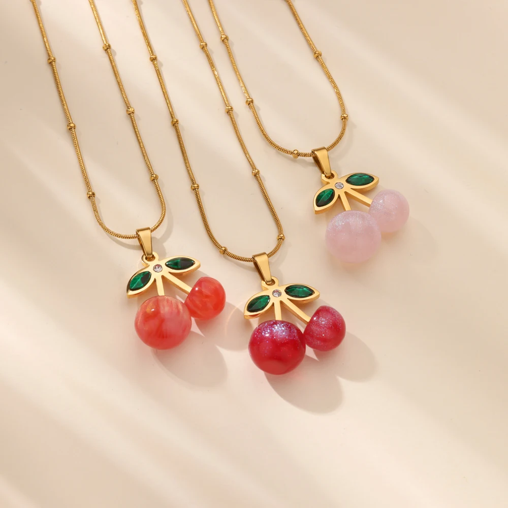 Cherry Necklaces Gold Link Chain Stainless Steel Jewelry