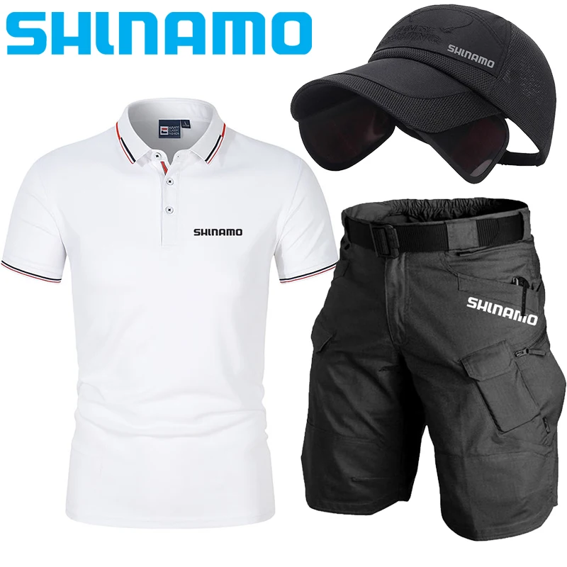 

2023 Summer Fishing Clothing Men's 3 Piece Short Sleeve Polo Shirt Tactical Military T-Shirt Summer Multi Pocket Hunting Shorts