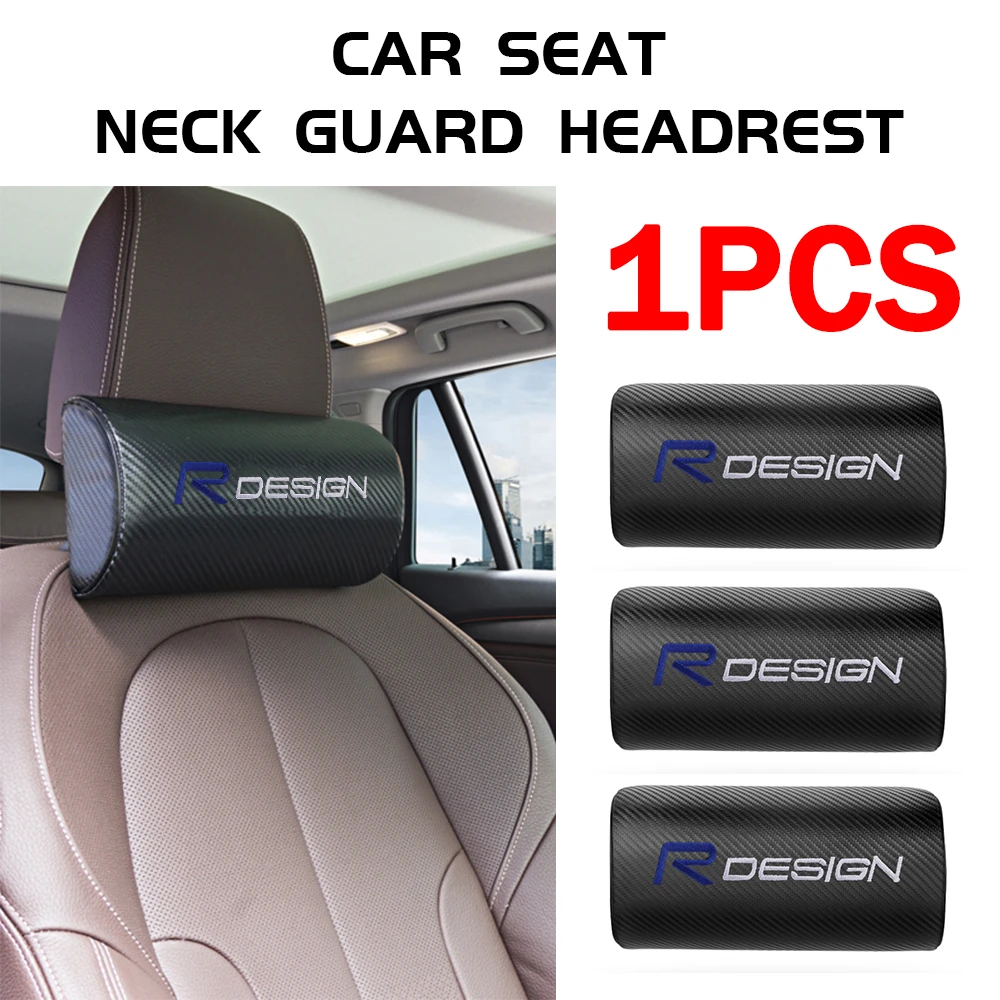 1PCS Carbon Fiber Leather Car Headrest Auto Emblem Neck Support Pillow