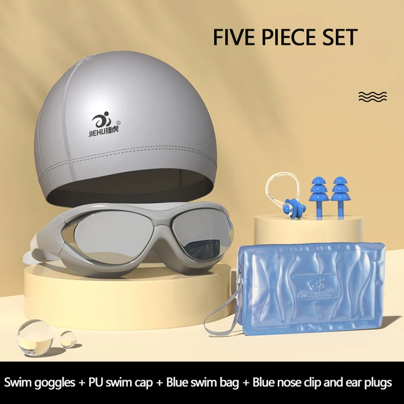 Adults Swimming Goggles Electroplating Waterproof Anti-Fog Portable Adjustable Silicone Men Women Sports Swim Glasses Set 5