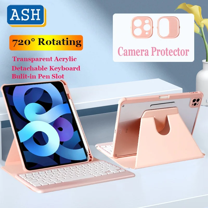 

ASH 360 Rotatable Wireless Keyboard Case for iPad Air 5 2022 Air 4 10.9 iPad Pro 11 2021 2020 2018 Clear Acrylic Leather Cover