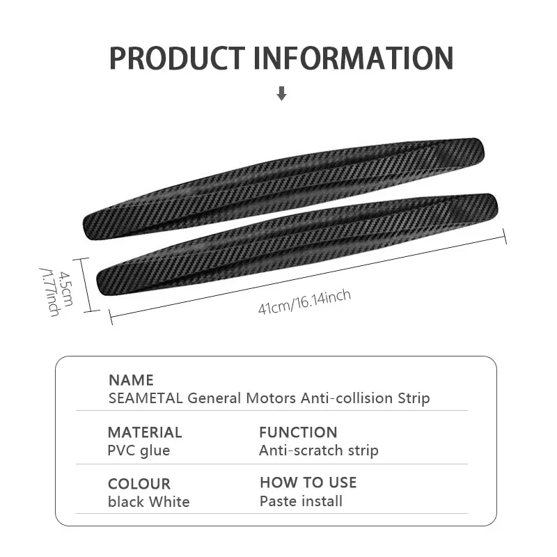 Car Bumper Protector Strip SEAMETAL 2Pcs Anti Scratch Car Edge Stick PVC Carbon Fiber Waterproof Trim Moulding