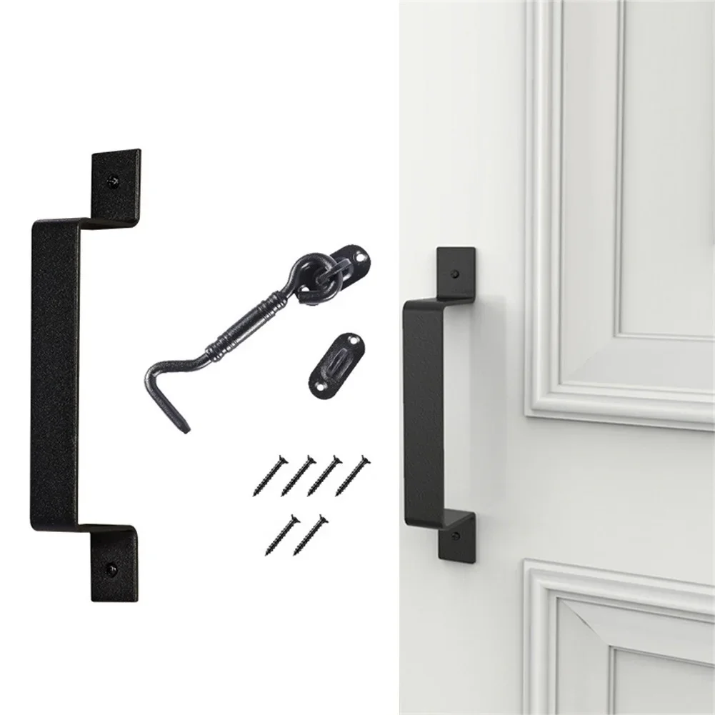 Description Picture 3 of itemSliding Barn Door Handle Hardware Set Pull Flush Gate Hardware Kit Set Matte Black Iron Door Lock Home Improvement