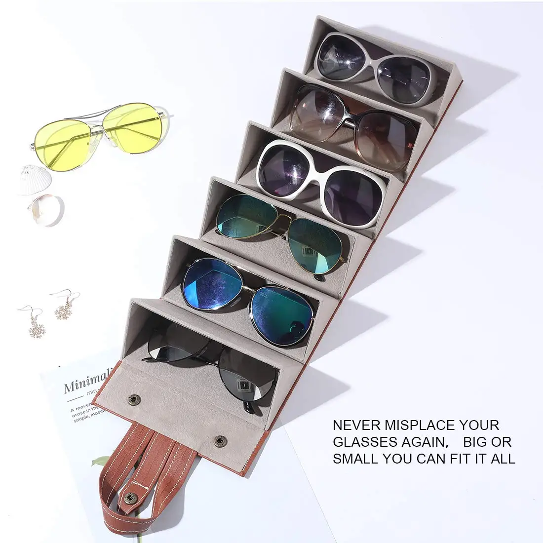 Organizador de gafas de sol portátil, estuche de cuero PU con