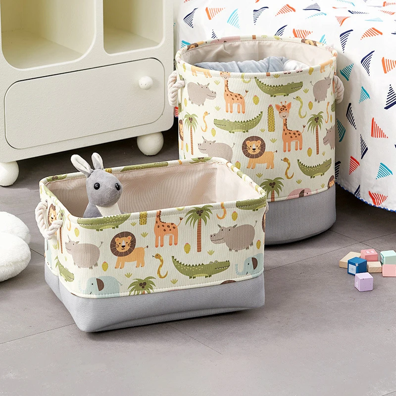 Canvas Folding Storage Basket Cartoon Print Storage Fabric Wardrobe Bedroom Dormitory Closet Toys Laundry Basket Home Storage 5