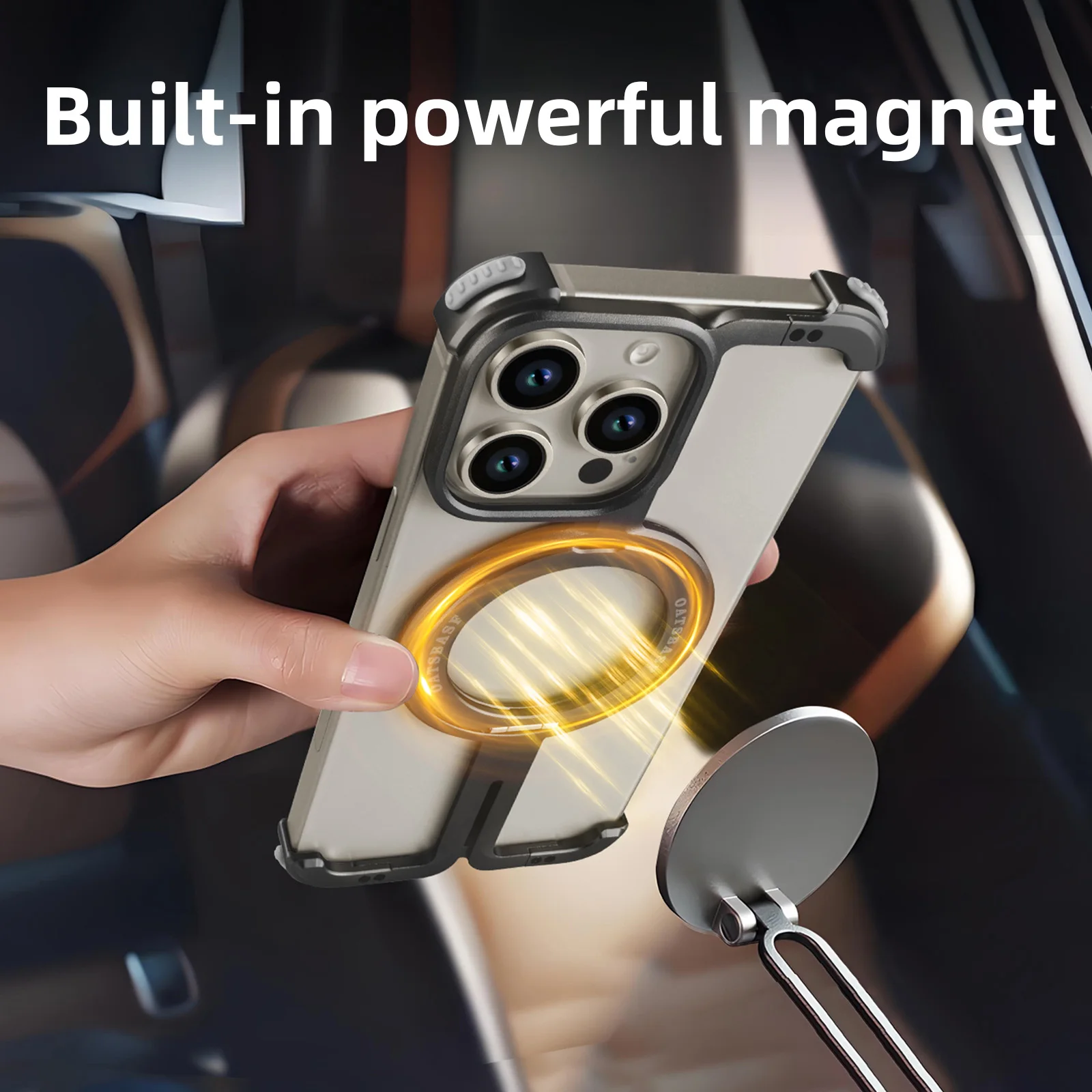 Eary Minimalist Phone Case for iPhone 16 Pro Max with Kickstand 360° Rotatable Magnetic Ring Stand Metal Frameless Bumper Cover