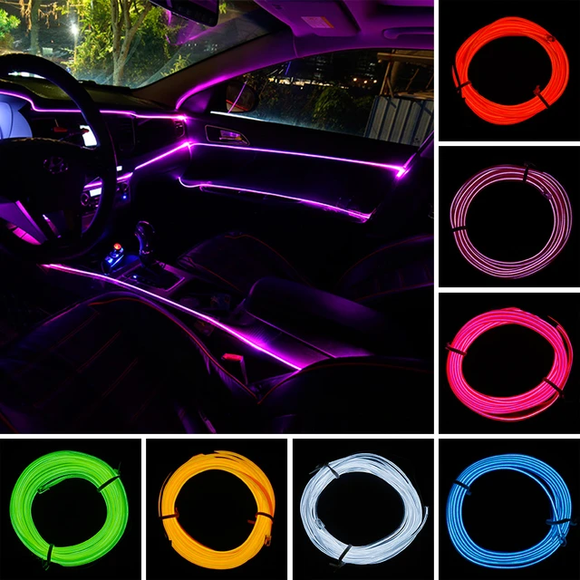 Tira de luces LED para iluminación Interior de coche, tira de neón Flexible  para EL cableado, bricolaje, con unidad USB, 1M/2M/3M/5M - AliExpress