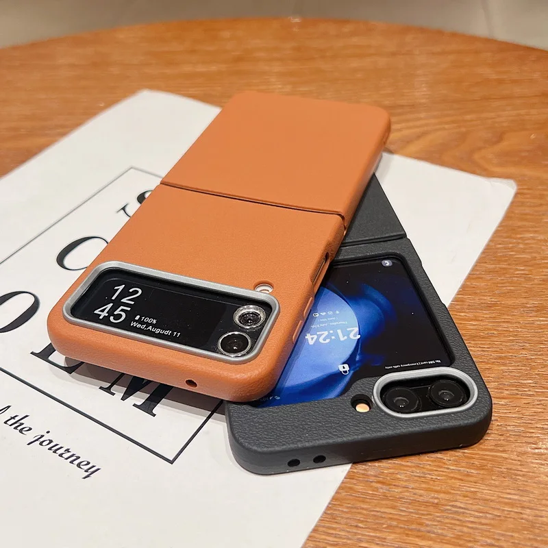 For Samsung Galaxy Z Flip 7 FE 6 5 4 3 5G Luxury Leather Case Shockproof Soft TPU Folding Phone Cover For Samsung Z Flip5 Flip6