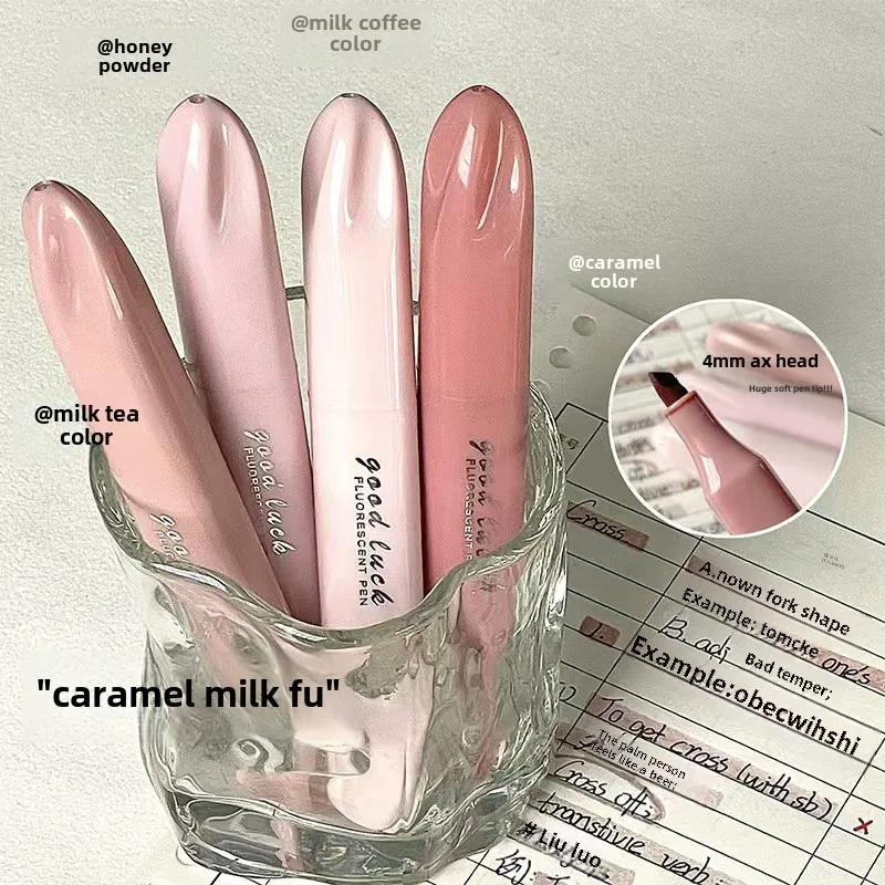 4 soft head single head highlighter pens, Monet gradient key marker pen, oblique coloring graffiti pen set, fast drying and