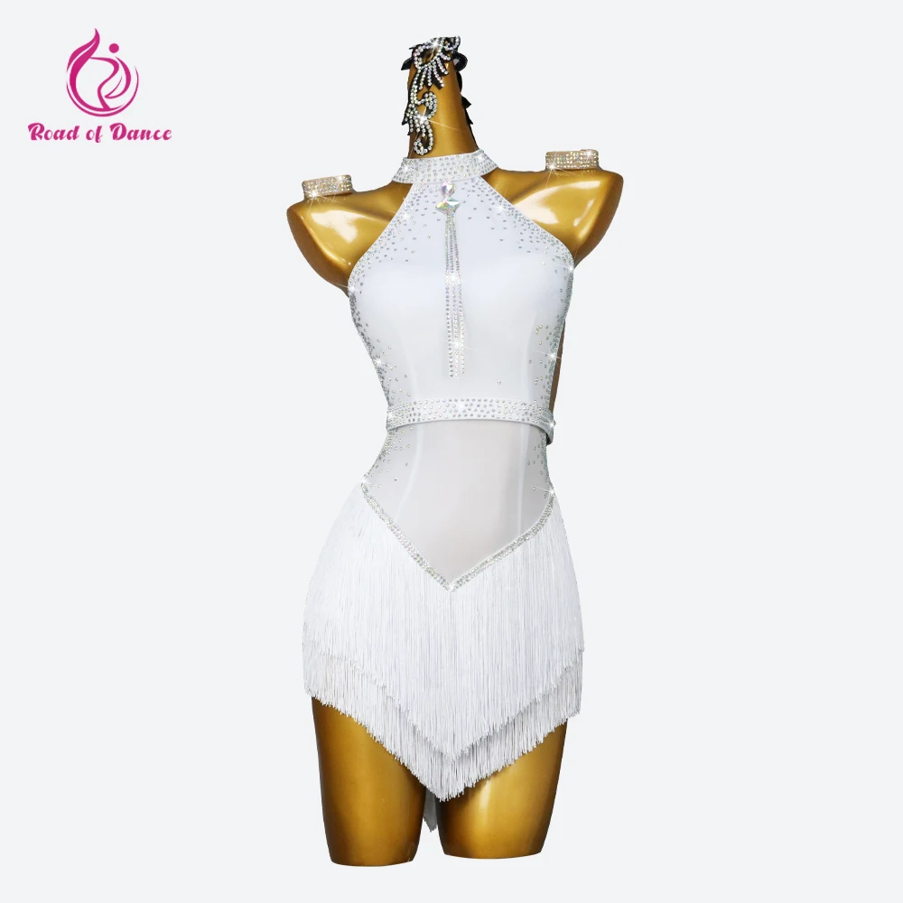 

White Women Dance Dress Latin Skirt Sex Girls Line Clothes Kids Dancewear Prom Competition Ball Samba Costume Cabaret Stage Suit