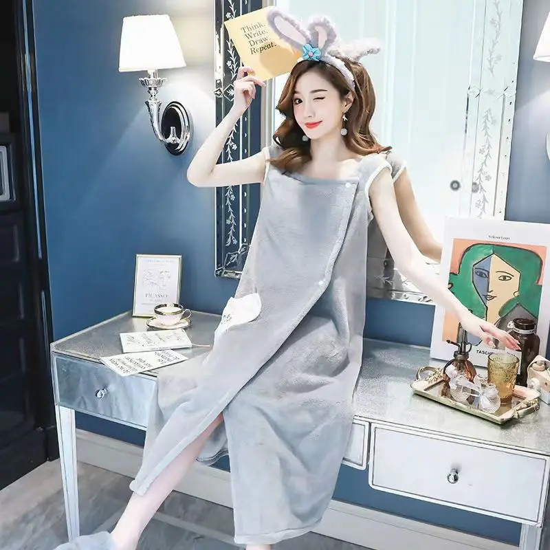 Cartoon Coral Velvet Bath Towel Set Soapy Quick-Dry Towel Adult Strap Household Bath Dresses Bathroom Accessories